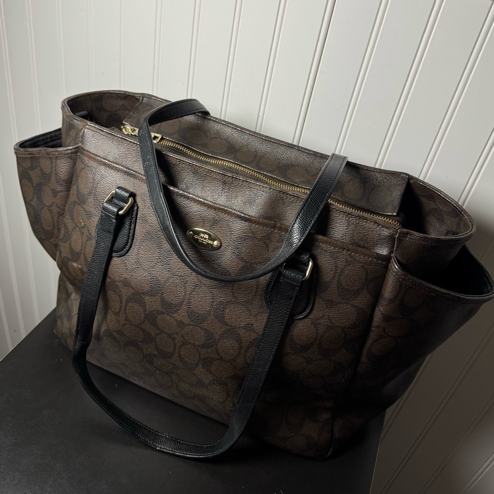 Coach Brown/Black Baby Diaper Bag in Signature Canvas